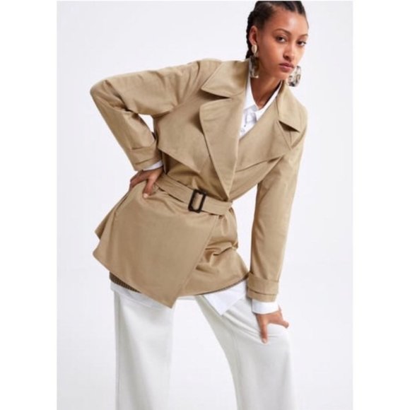 SOLD!!!Zara Camel Faux Suede Trench Coat Size S - Picture 2 of 10